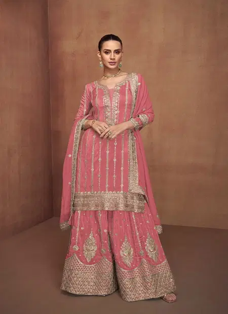 Peach Colour Saloni By Gulkayra Simar Silk Designer Readymade Suits 7495 B



